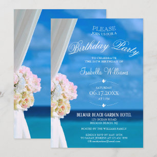 Elegant Blommigt Ocean Beach Sommar Födelsedagsfes Inbjudningar