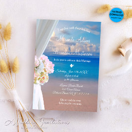 Elegant Blommigt Ocean Beach Sommar Sunset Bröllop Inbjudningar