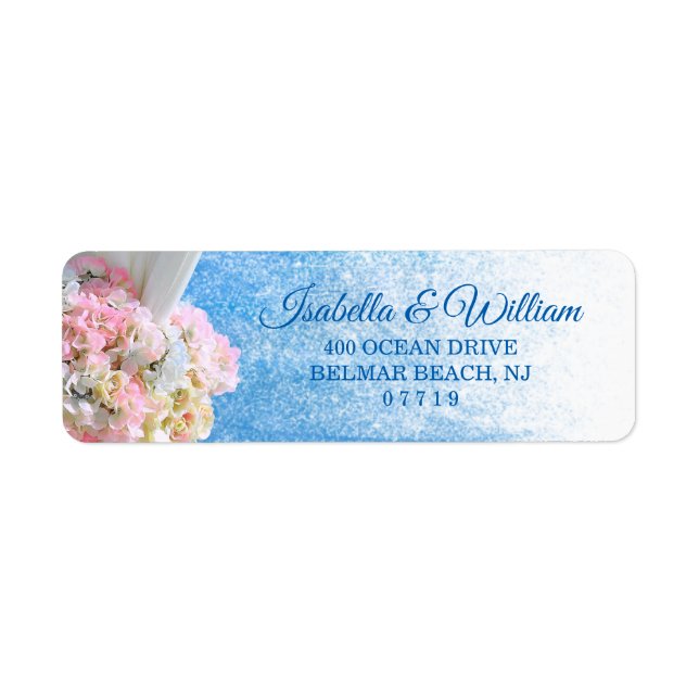 Elegant Blommigt Ocean Beach Sommaren Bröllop Adre Returadress Etikett (Framsidan)