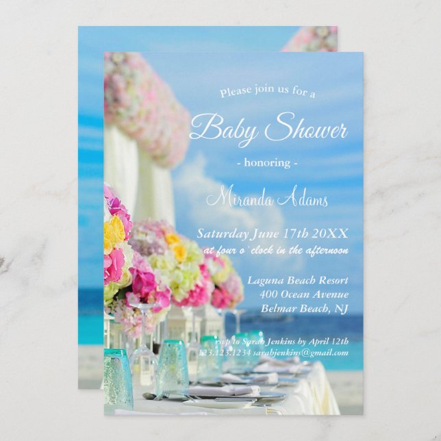 Elegant Blommigt Ocean Beach Summer Baby Shower Inbjudningar (Fram/baksida)