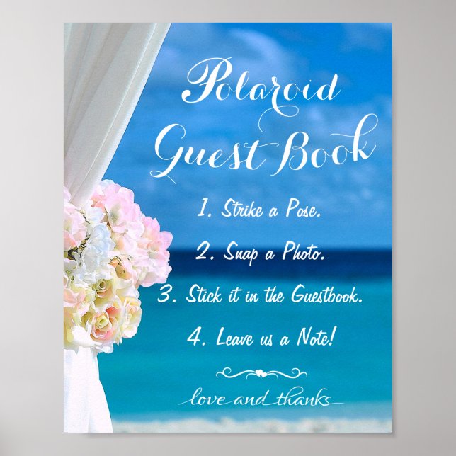 Elegant Blommigt Ocean Beach Summer Guestbook Sign Poster (Framsidan)