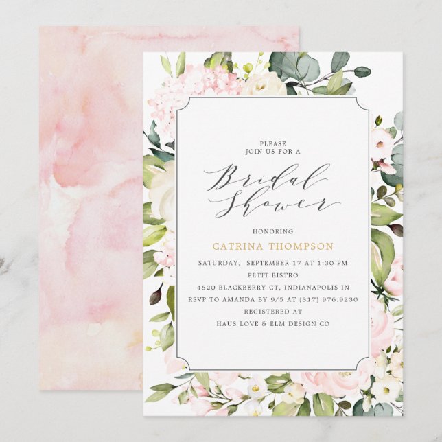 Elegant  Blommigt och eukalyptus Möhippa Inbjudningar (Fram/baksida)