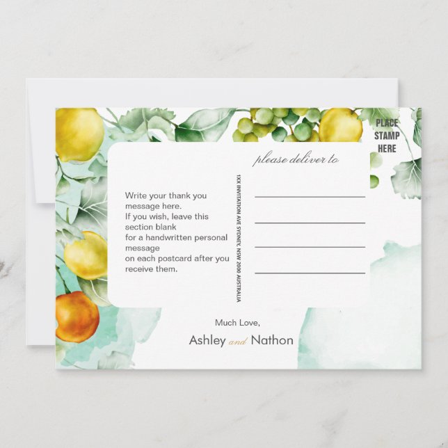 Elegant Blommigt och frukt, vattenfärg, sommartid, Inbjudningar (Framsida)