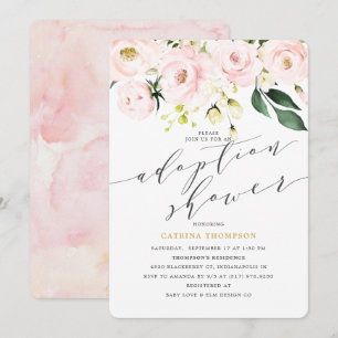 Elegant  Blommigt och Grey Adoption Shower Inbjudningar