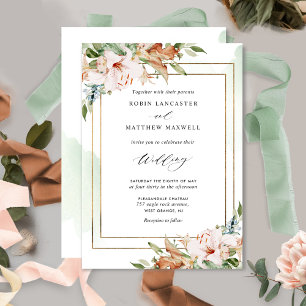 Elegant Blommigt och Grönt Vattenfärg Bröllop Inbjudningar