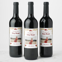 Elegant Blommigt och guld babykläder Vin-etikett Vinflaska Etikett