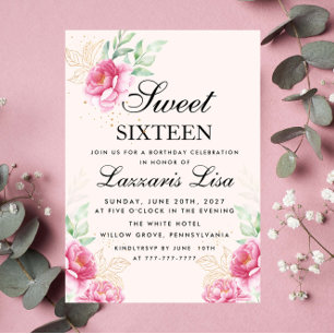 Elegant Blommigt och Guld Löv födelsedag Sweet six Inbjudningar