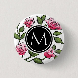 Elegant blommigt och Monogram Knapp