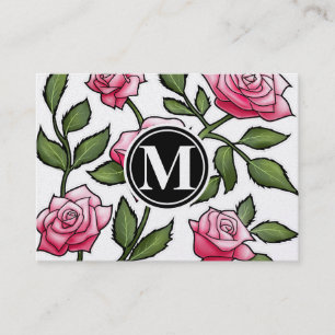 Elegant blommigt och Monogram Visitkort