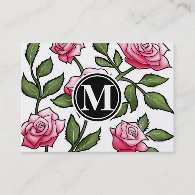 Elegant blommigt och Monogram Visitkort (Framsida)