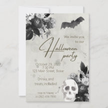 Elegant Blommigt och Skull Halloween fest inbjuati