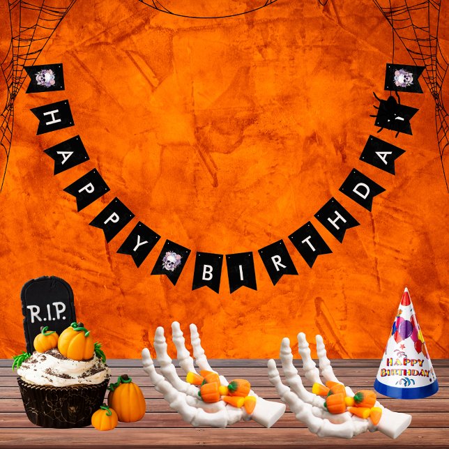 Elegant Blommigt och Skull Halloween-Födelsedagsfe Vimplar (Skapare uppladdad)