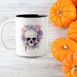 Elegant Blommigt och Skullig gotik Halloween-scoky Två-Tonad Mugg