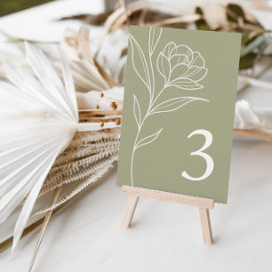 Elegant Blommigt Olive Bröllop Bordsnummer Cards