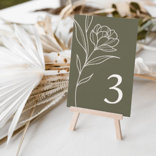 Elegant Blommigt Olive Bröllop Bordsnummer Cards