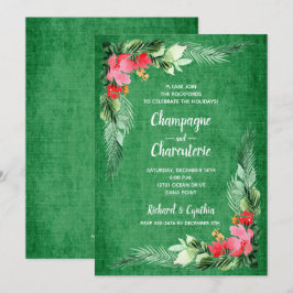 Elegant Blommigt om Grönt julInbjudningskort