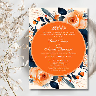 Elegant Blommigt Orange och Blue Ro Islamic Bröllo Inbjudningar