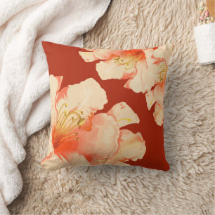 Elegant Blommigt Orange Peach Kudde