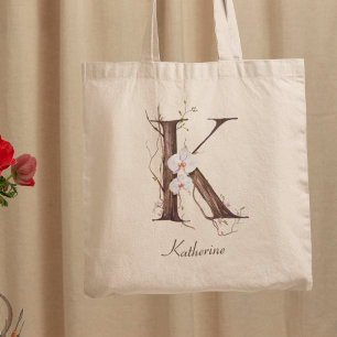 Elegant Blommigt Orchid 'K' anpassat namn Monogram Tygkasse