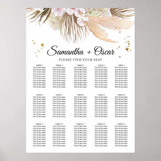 Elegant Blommigt Orchids & Pampas Beauty Ram Poster (Framsidan)