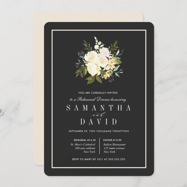 Elegant Blommigt Organic Bröllop Rehearsal Middag Inbjudningar (Fram/baksida)