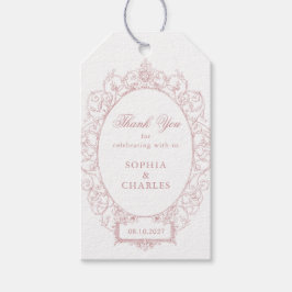 Elegant Blommigt Ornament Ram Bröllop Rosa Presentetikett