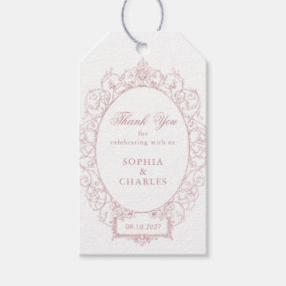 Elegant Blommigt Ornament Ram Bröllop Rosa Presentetikett