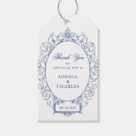 Elegant Blommigt Ornament Ram Bröllop Royal Blue Presentetikett