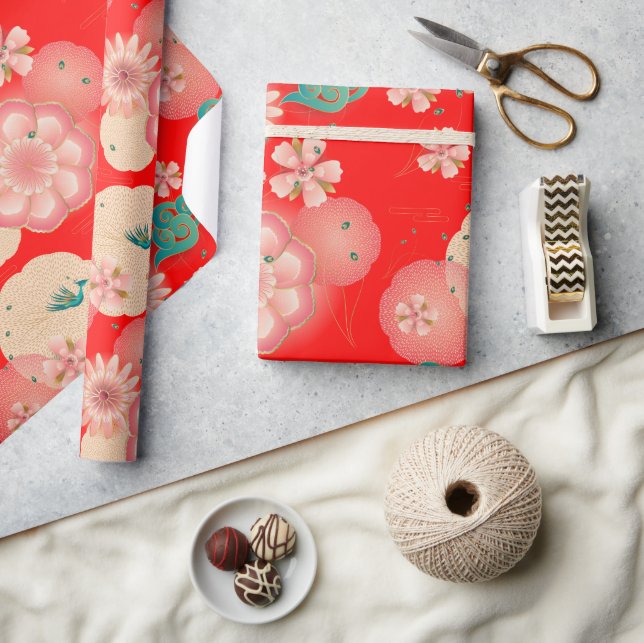 Elegant Blommigt Ornament Vår Peach Garden Presentpapper (Hantverk)