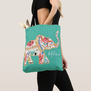 Elegant Blommigt Ornate Elephant Mönster Tygkasse