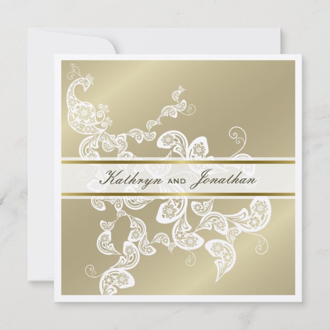 Elegant Blommigt Pacock White Wedding bjudning Inbjudningar (Framsida)