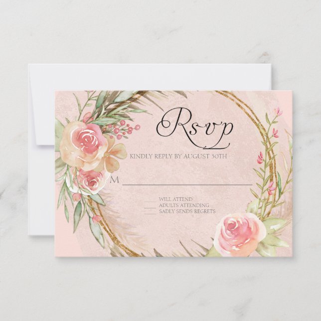 Elegant Blommigt Pampas Löv Guld Vattenfärgning Ut OSA Kort (Framsida)