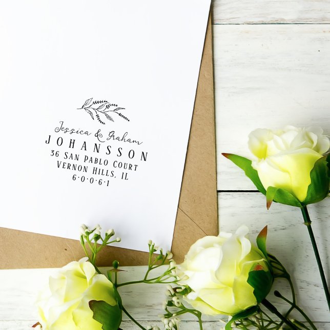 Elegant Blommigt Par Namn Returadress Stämpel (Skapare uppladdad)