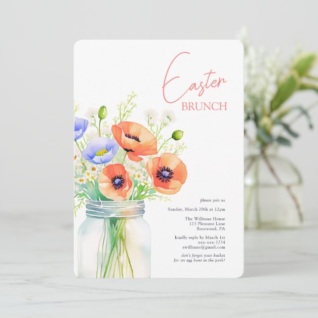 Elegant Blommigt Påsk Brunch Inbjudningar (Stående Fram)