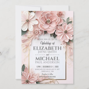 Elegant Blommigt Pastel Bröllop Papper Quilling Ra Inbjudningar