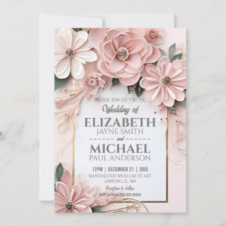 Elegant Blommigt Pastel Bröllop Papper Quilling Ra Inbjudningar