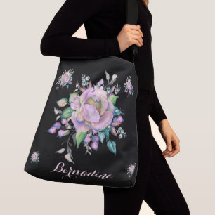 Elegant Blommigt Pastel Watercolor Personalize Bla Axelväska