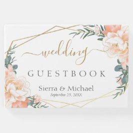 Elegant Blommigt Peach Cream Guld Geometric Bröllo Gästböcker