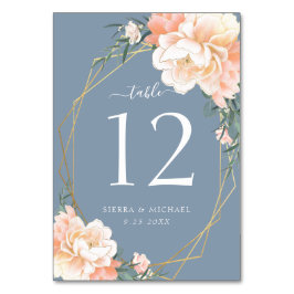 Elegant Blommigt  Peach Dusty Blue Guld Bröllop Bordsnummer