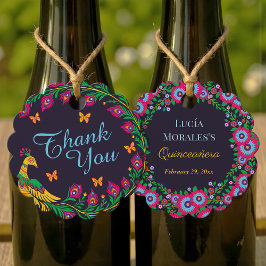 Elegant Blommigt Peacock Folk Art Fiesta Quinceane Gåvor Etiketter