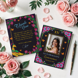 Elegant Blommigt Peacock Folk Art Fiesta Quinceane Tack Kort