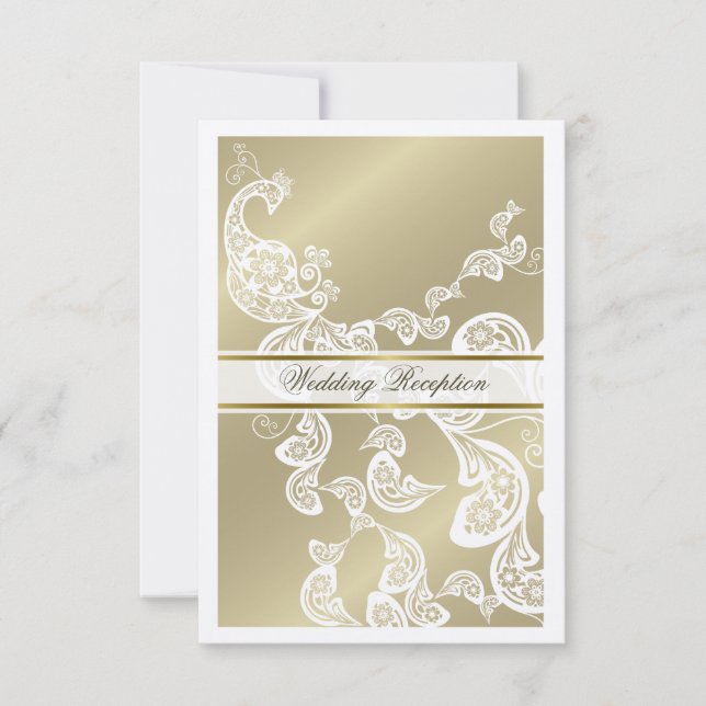 Elegant Blommigt Peacock White Bröllop Middagsmott Inbjudningar (Framsida)