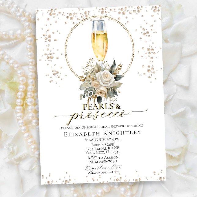 Elegant Blommigt Pearls & Prosecco Möhippa Inbjudningar (Skapare uppladdad)