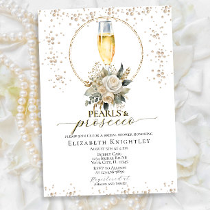 Elegant Blommigt Pearls & Prosecco Möhippa Inbjudningar
