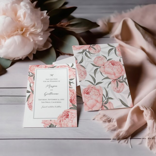Elegant Blommigt Peony Bröllop spara datum Card Spara Datumet (Skapare uppladdad)