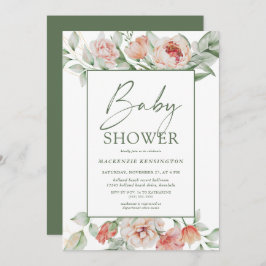 Elegant Blommigt Peony Greenery Script Baby Shower Inbjudningar
