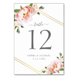 Elegant Blommigt Peony Guld Geometric Bröllop Bordsnummer