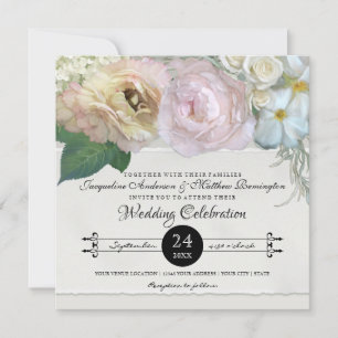 Elegant Blommigt Peony Hydrangea Ro Flower Bröllop Inbjudningar