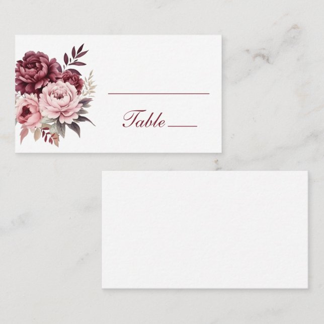 Elegant Blommigt Peony Watercolor Flowers Bröllop Placeringskort (Fram/baksida)