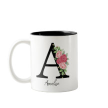 Elegant Blommigt Personlig Monogram kaffe Mugg A